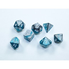 Gemini: Mini-Polyhedral Steel-Teal/white 7-Die Set (CHX 20656)